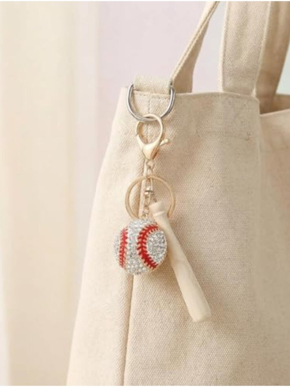 Bling Baseball Keychain Charm Rhinestone Purse Backpack Car Accessory - Picture 2 of 6